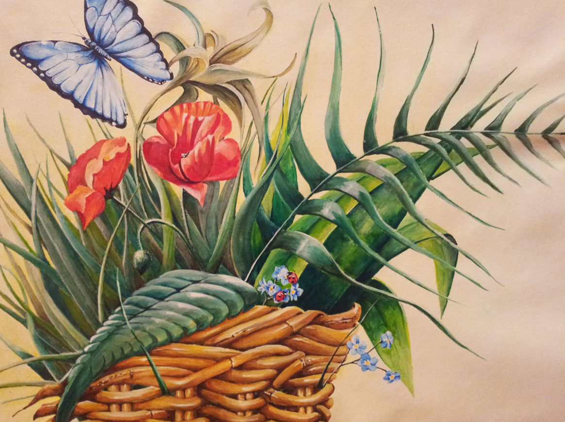 Basket with Flowers & Butterfly Basket with Flowers & Butterfly